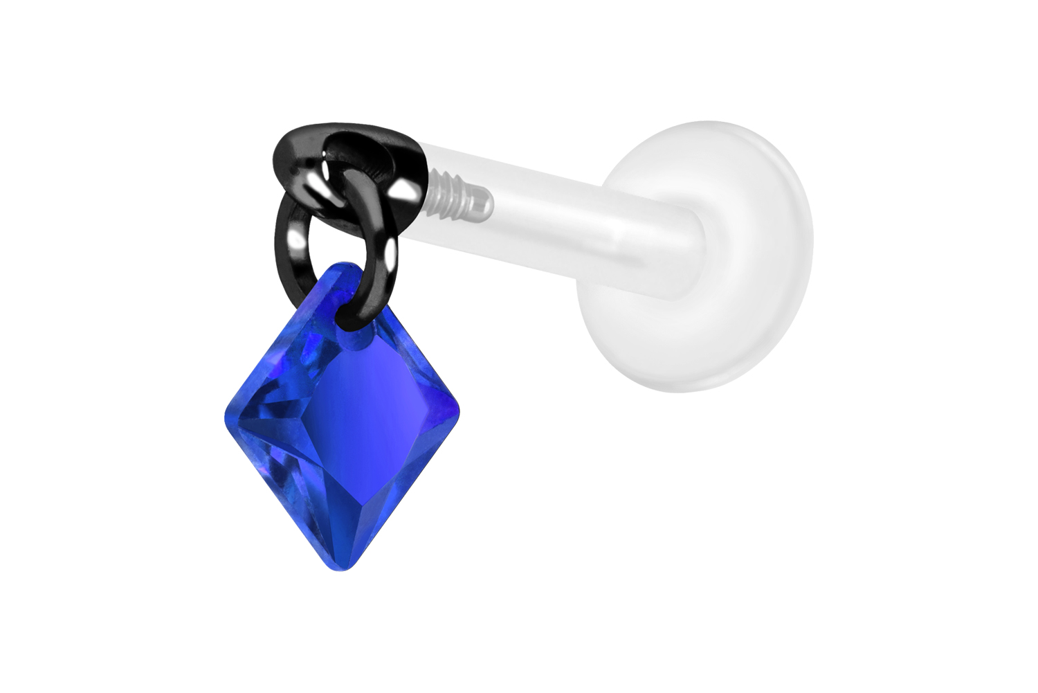 PTFE Labret Piercing mit Innengewinde + Titan-Aufsatz KRISTALLQUADRAT